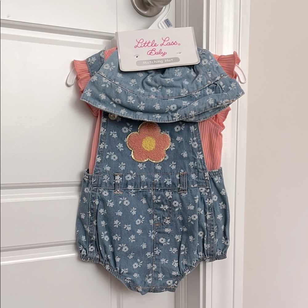 Little Lass Floral Denim Romper Set - Girls 18 Months